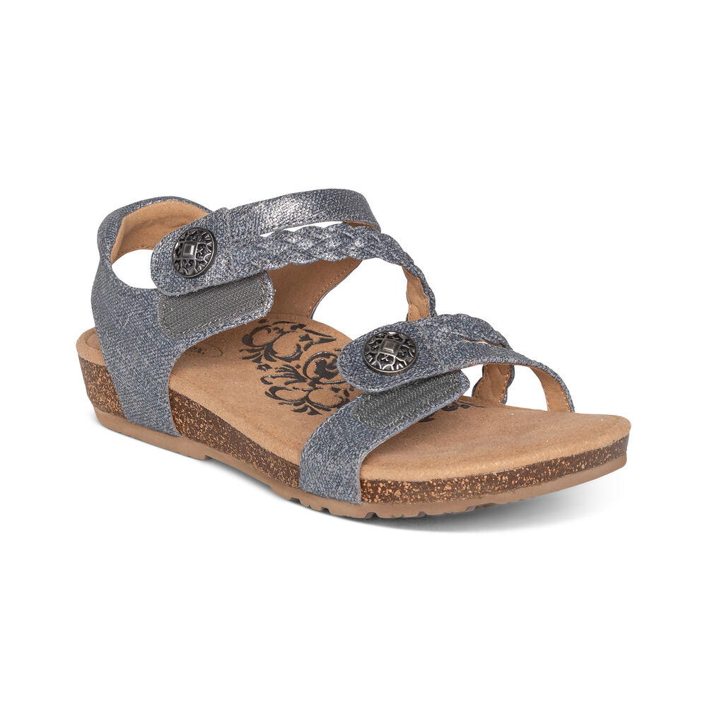 Aetrex Women's Jillian Braided Quarter Strap Sandals - Silver | USA 8SWD2HP